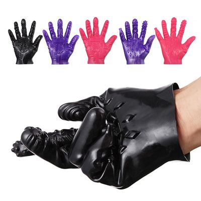 Female Masturbation Silicone Lesbian Sex Gloves Magic Palm Hand  ROHS Approval