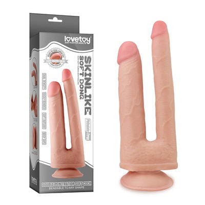 Double Layer TPE Double Ended Dildo Realistic Strap On Vibrator For Adult