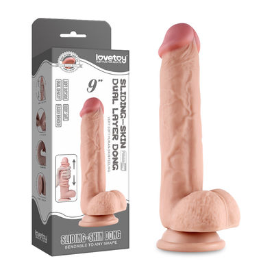 9'' Sliding Skin TPE Dildo Sex Toy Realistic Cock For Women Lesbian Gay