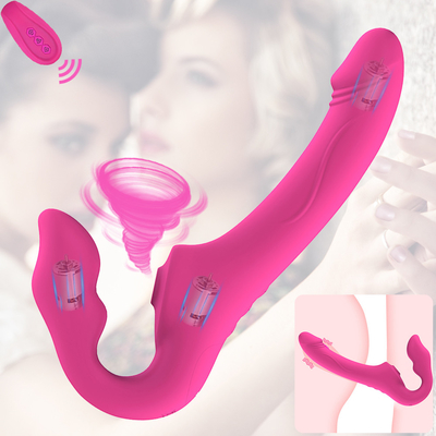 Medical Silicone Strap Ons Sucking Vibrators Skin Friendly Double End Dildo Vibrator