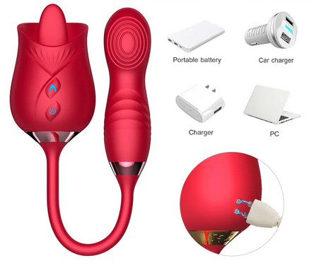 Strong Shock Rose Shape Double Heads Vibrator Dildos For Sucking Licking Teasing