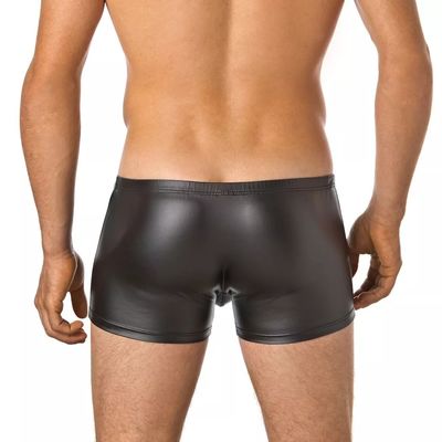 Smooth surface PU Mens Open Crotch Boxers Adult Sexy Lingerie