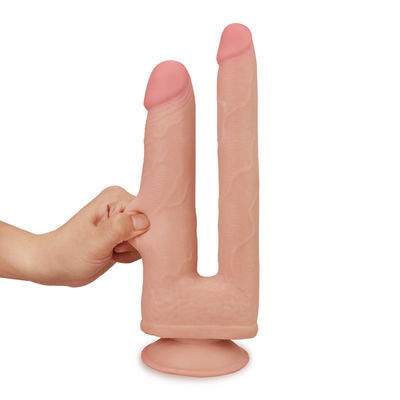 Double Layer TPE Double Ended Dildo Realistic Strap On Vibrator For Adult